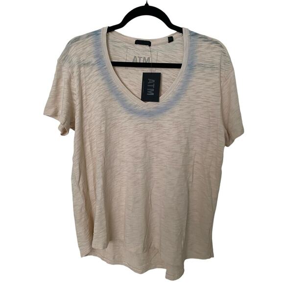 ATM Relaxed V-Neck Coastal Preppy Old Money Basic Women Shirt Coral Stone Powder - Picture 1 of 8